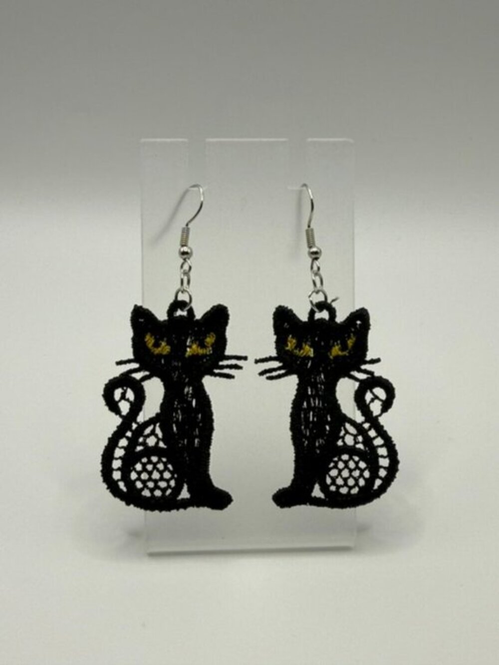 Homemade Black Cat Lightweight Lace Earrings
